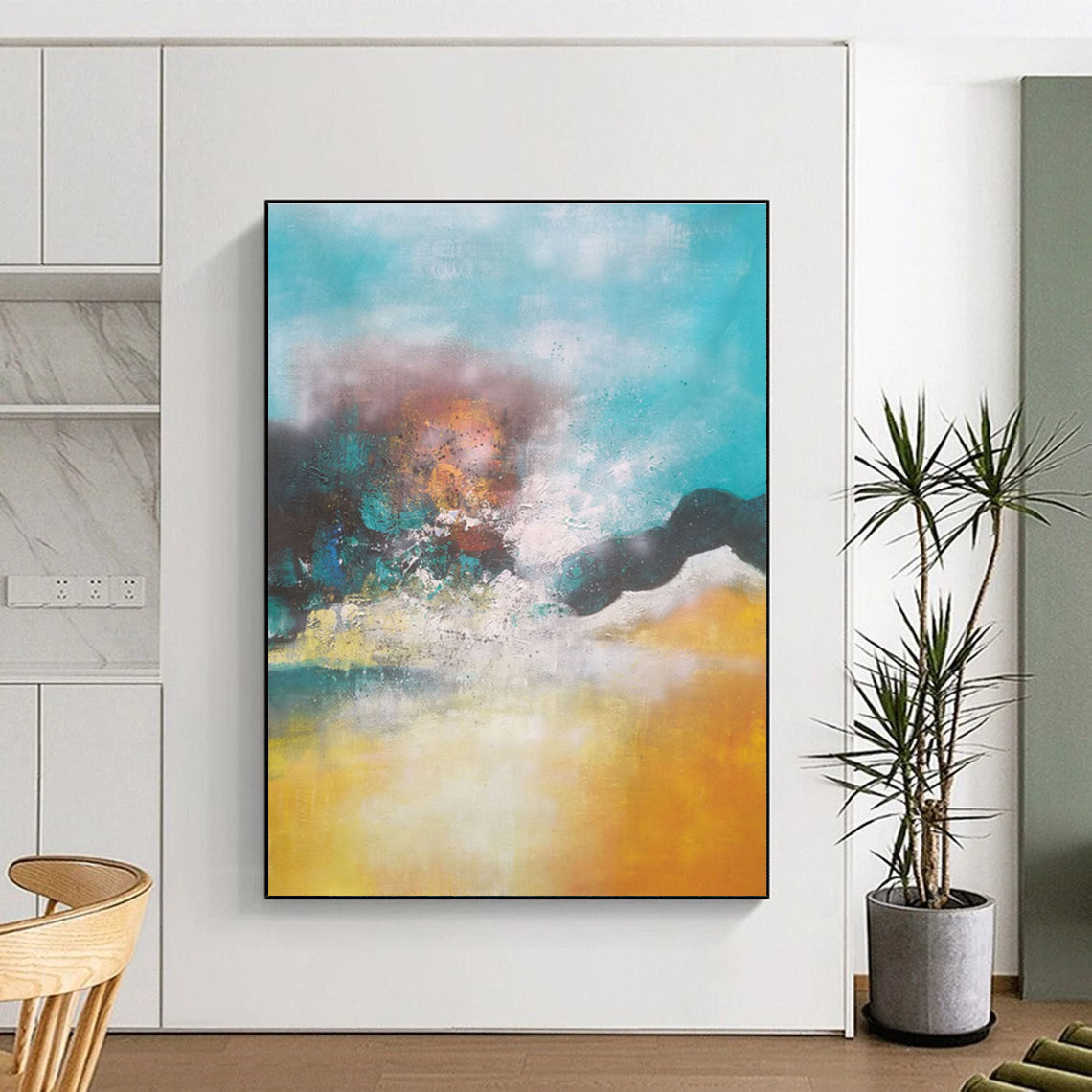 Unique Abstract Art Teal Orange Abstract Landscape Acrylic Art PT457
