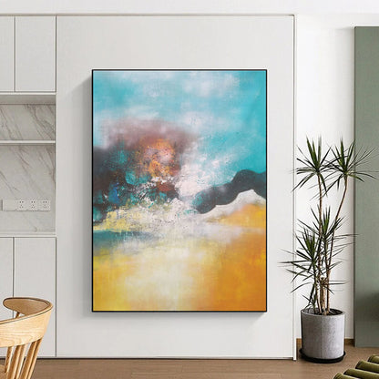 Unique Abstract Art Teal Orange Abstract Landscape Acrylic Art PT457
