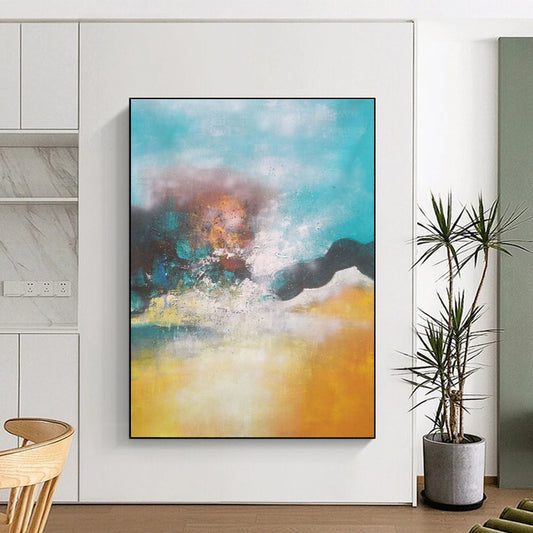 Unique Abstract Art Teal Orange Abstract Landscape Acrylic Art PT457