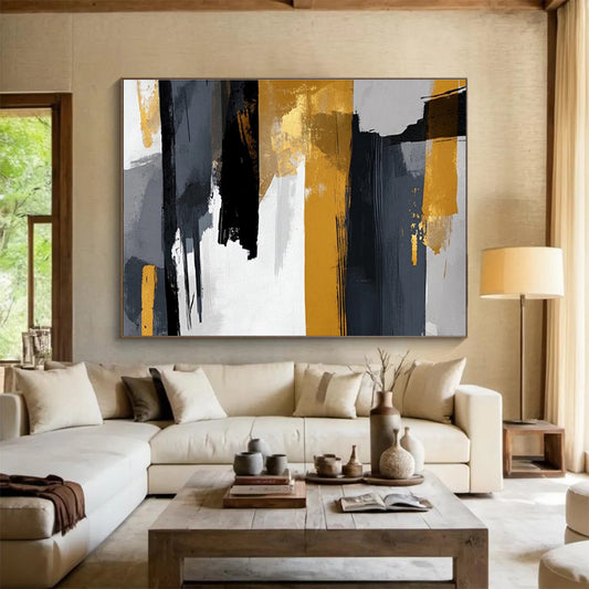 Oversized Abstract Wall Art Black, Gray, and Gold Textured Abstract Art HPS397