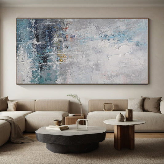 Acrylic Modern Art Paintings Blue, Gray, and White Textured Coastal Abstract Art PT684