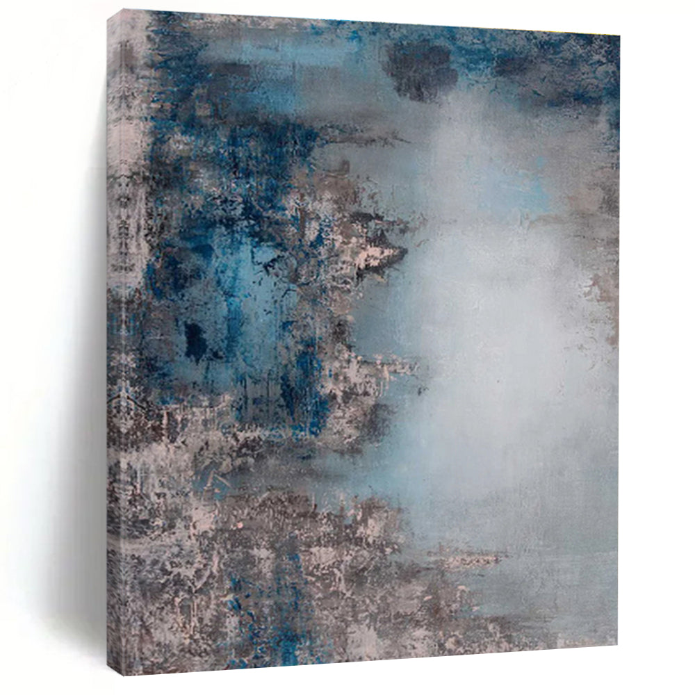Minimalist Canvas Art in Blue and Gray Tones, Hand Painted Abstract Piece PT282