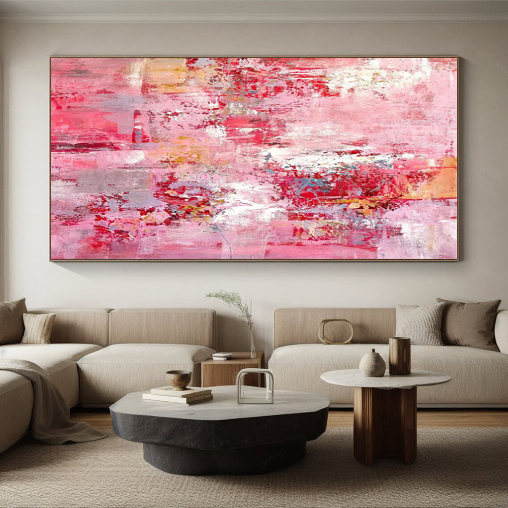 Hand-Painted Pink Red Abstract Expressionist Acrylic Art PT345