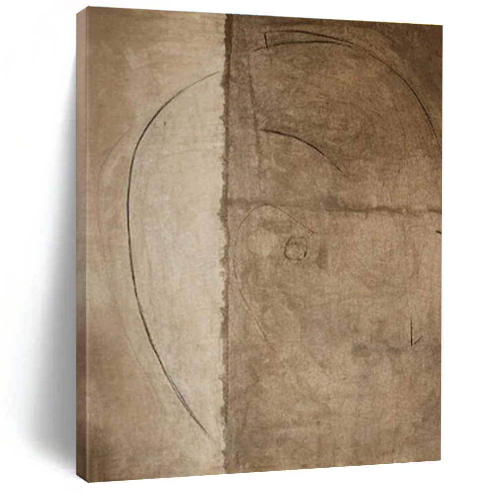 Minimalist Canvas Art - Monochrome Brown & Beige Subtle Lines Abstract Drawing PT563
