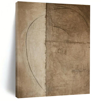 Minimalist Canvas Art - Monochrome Brown & Beige Subtle Lines Abstract Drawing PT563