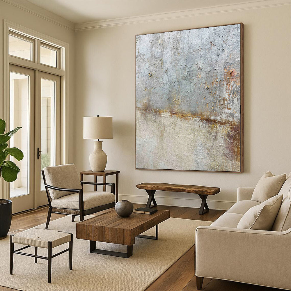Large Painting In Living Room Gray & Brown Textured Abstract Painting On Canvas PT080
