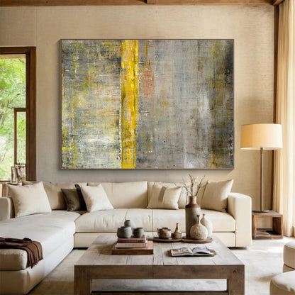 Large Size Gray Yellow Textured Abstract Minimalist Art PT351