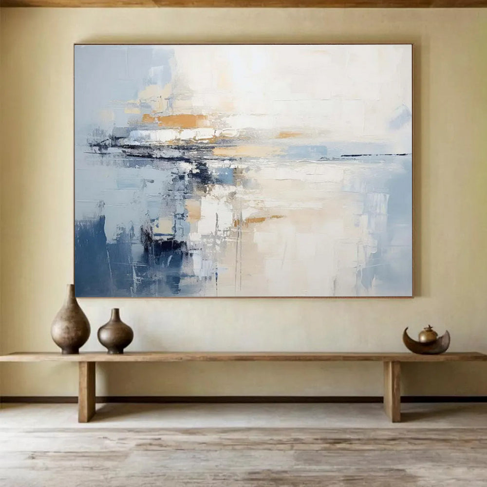 Large Size Blue & Beige Abstract Coastal Reflection Art HPS206