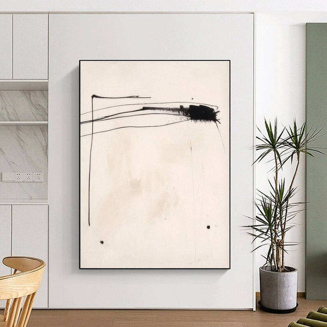 Minimalist Canvas Art Black and White Linear Abstract Art PT663