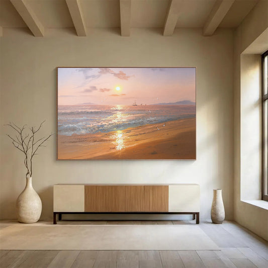 Hand-Painted Orange & Blue Coastal Sunset Realistic Acrylic Painting HPS235