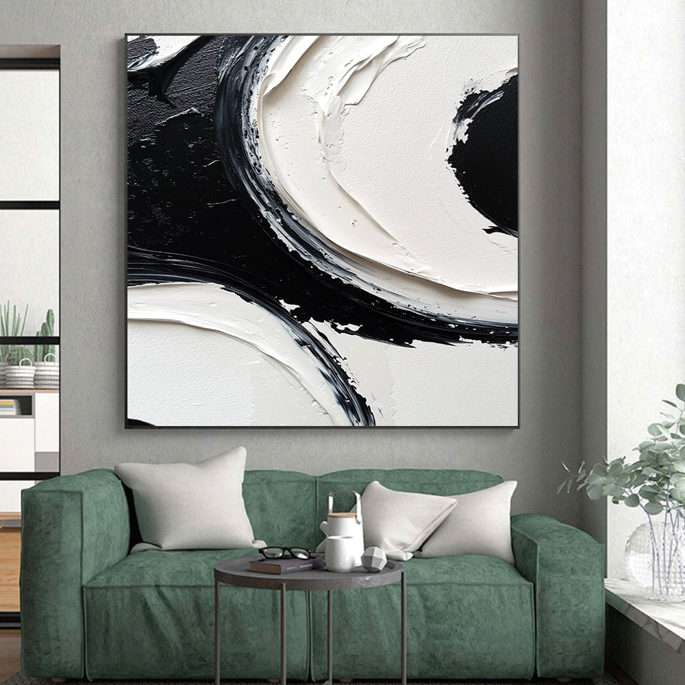 Acrylic Modern Art Paintings Black & White Textured Abstract Painting On Canvas PT127