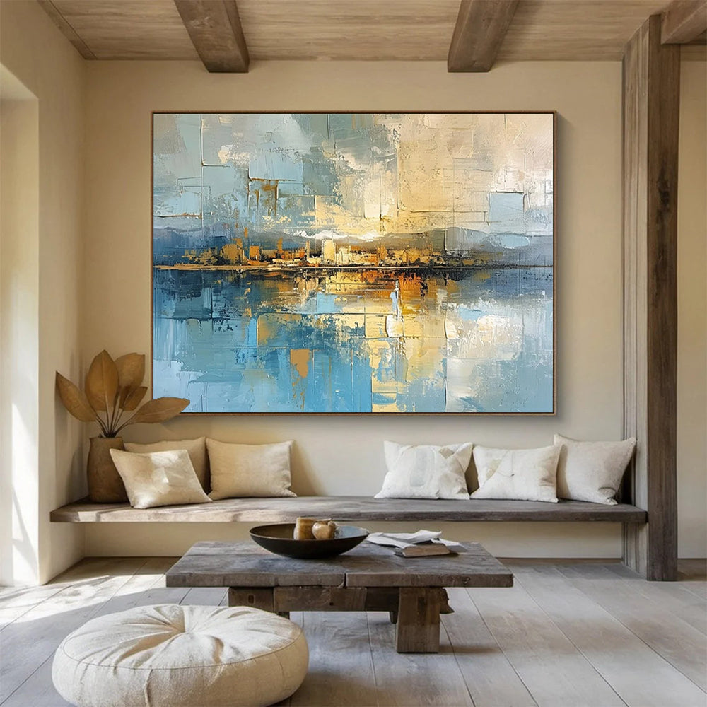 Large Size Blue & Beige Abstract Urban Reflection Art HPS196