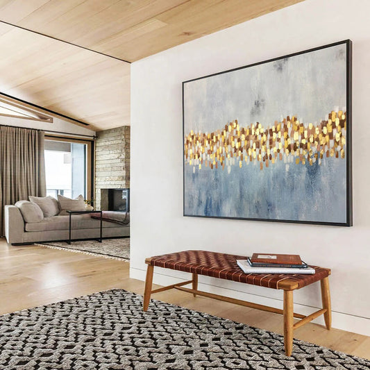 Minimalist Canvas Art Gold, Gray & Blue Textured Abstract On Canvas HPS056