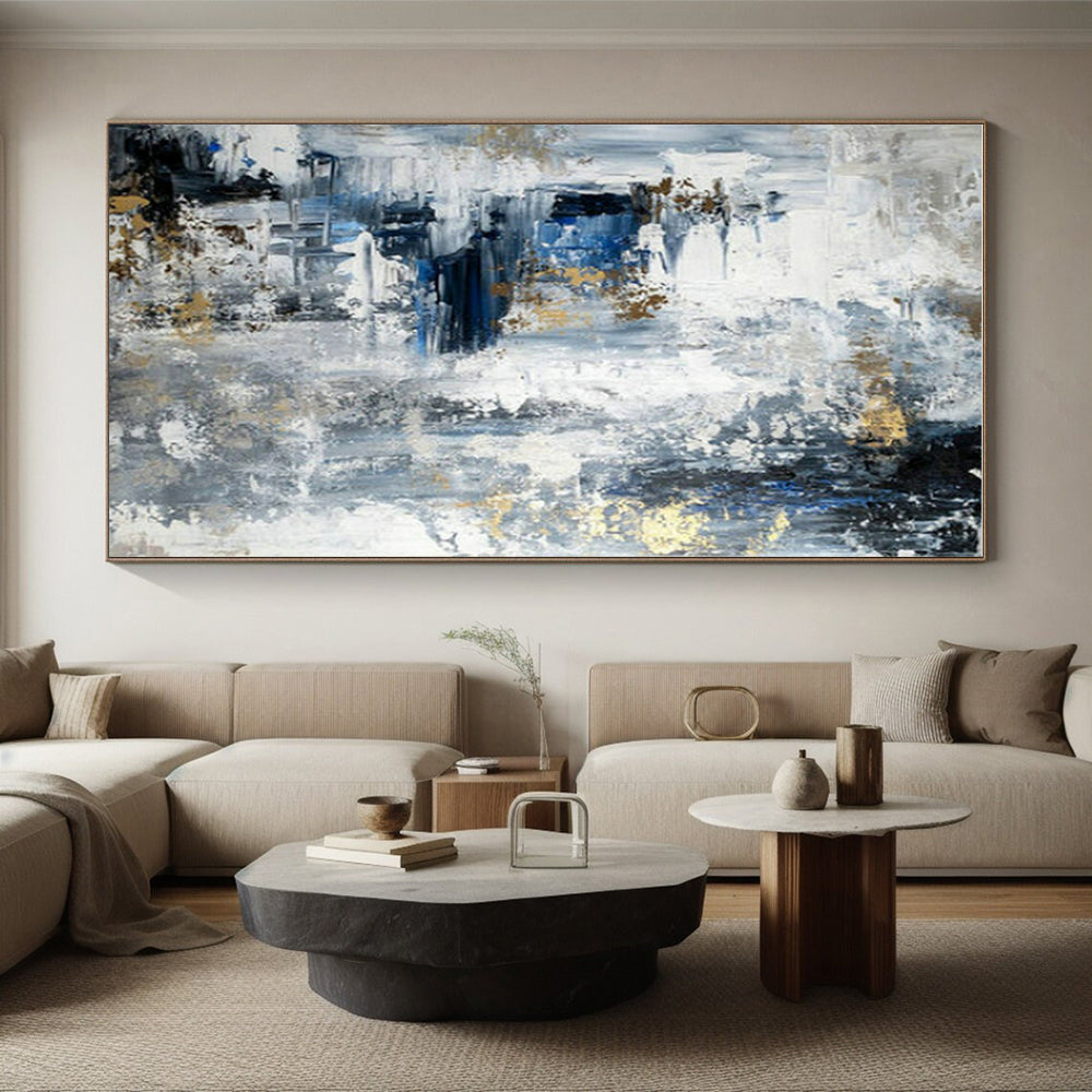 Handmade Art Blue, Gray, and Gold Textured Abstract Art PT770
