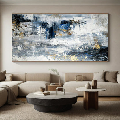 Handmade Art Blue, Gray, and Gold Textured Abstract Art PT770