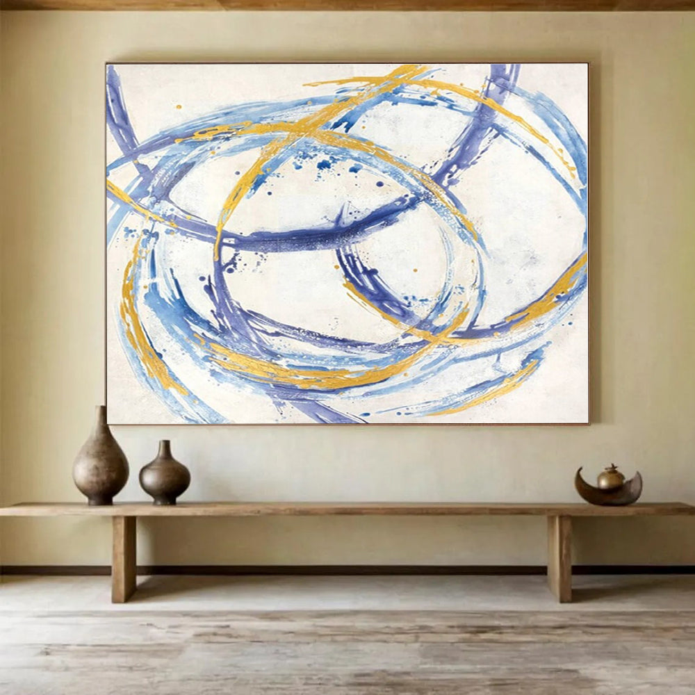 Cool Abstract Paintings Blue & Gold Circular Abstract Art HPS148