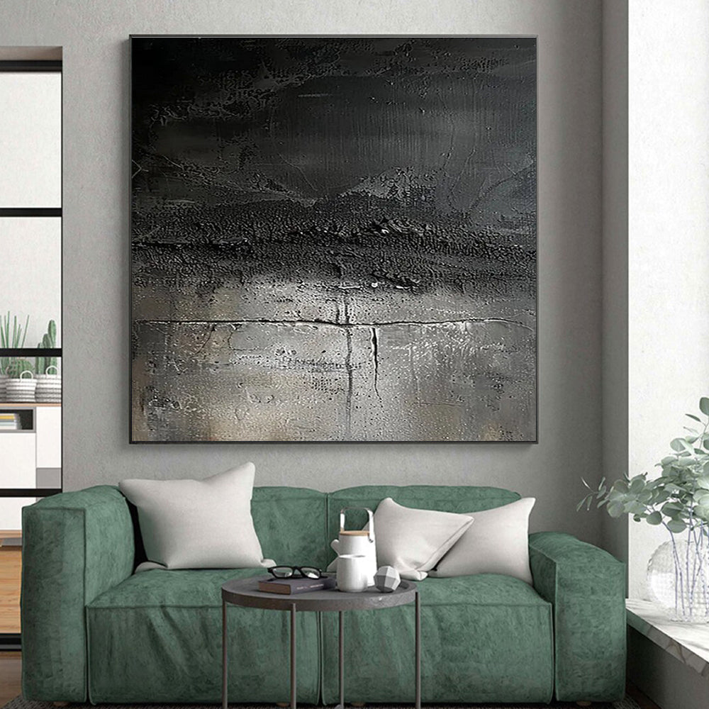 Acrylic Modern Art Paintings - Monochrome Black & Gray Textured Abstract Art PT597