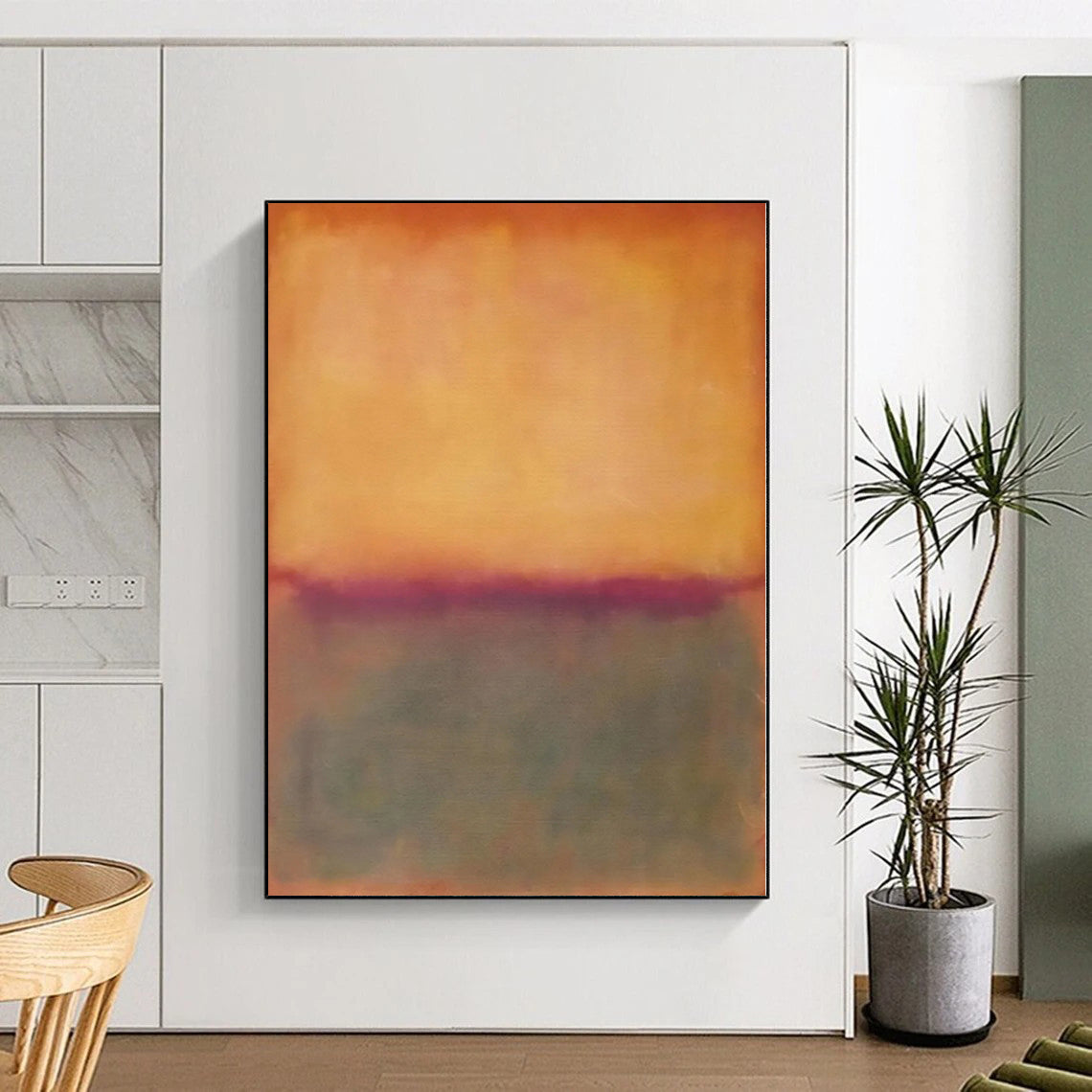 Handmade Art Orange & Gray Color Field Abstract Painting On Canvas PT054