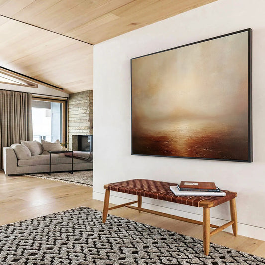 Large Contemporary Wall Art Beige and Brown Misty Seaside Landscape HPS316