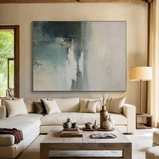 Cool Abstract Paintings - Muted Tones Abstract Landscape Art with Soft Layers PT578