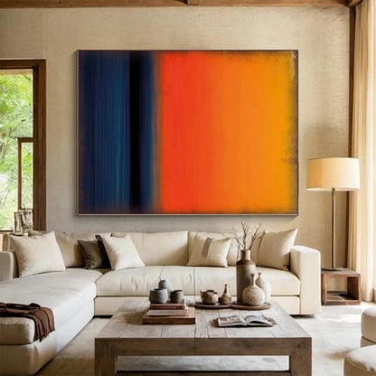 Large Painting In Living Room Orange & Blue Textured Abstract Painting On Canvas PT100