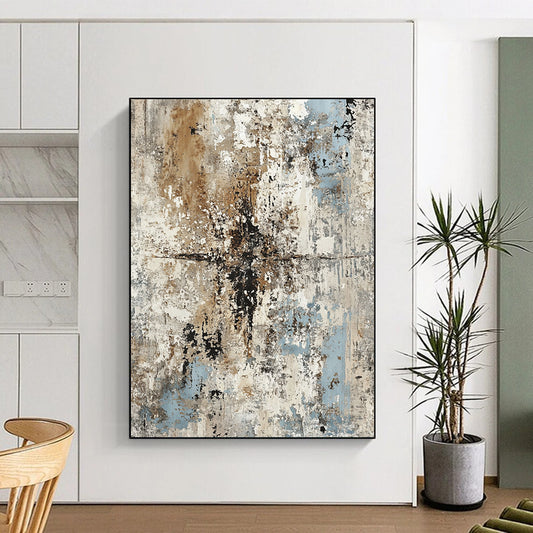 Large Abstract Painting For Living Room, Beige Blue Black Abstract Textured Art PT180
