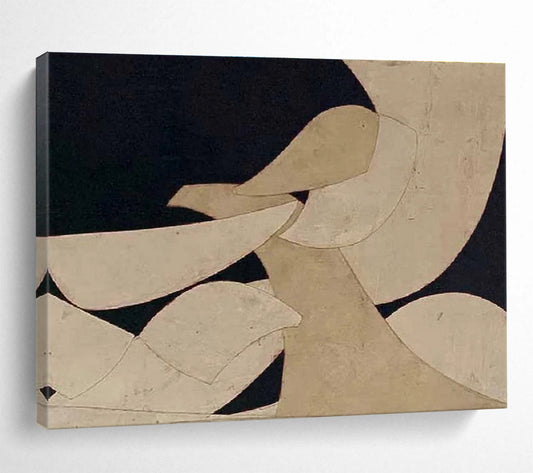 Minimalist Canvas Art Beige & Black Geometric Abstract Painting HPS223