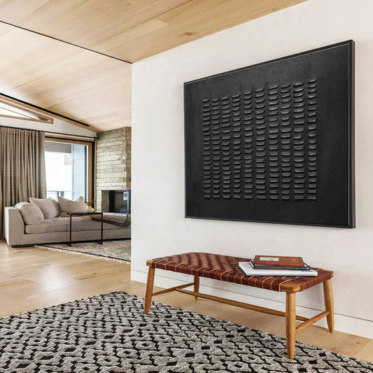 Oversized Abstract Wall Art Black Textured Grid Abstract On Canvas HPS030