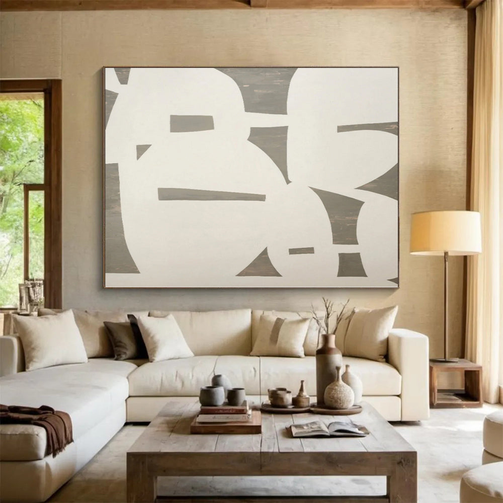 Hand Painted Art White & Gray Geometric Abstract Painting On Canvas PT023