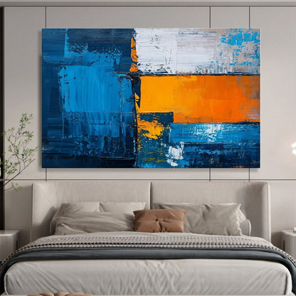 Unique Abstract Art Blue, Orange & White Geometric Abstract On Canvas HPS068