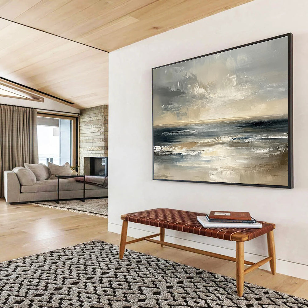 Buy Abstract Art Online Gray, Beige, and Black Textured Seaside Abstract Art HPS319