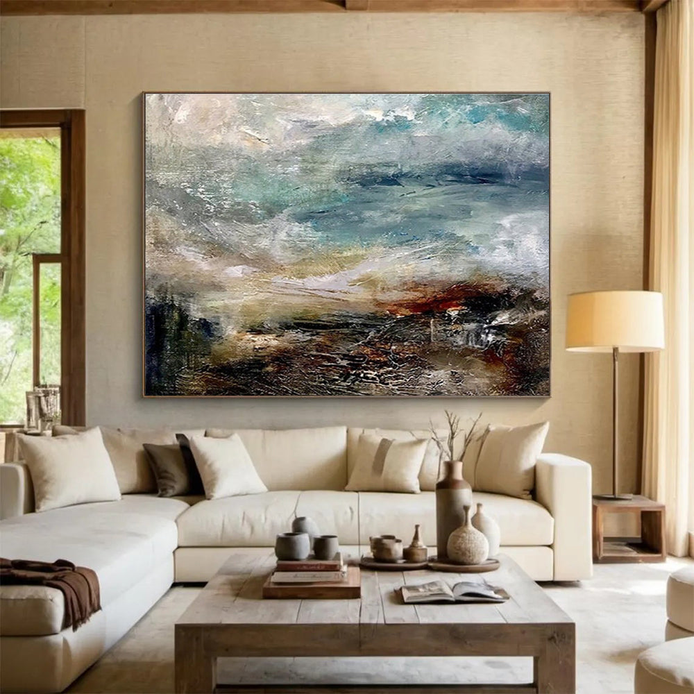 Large Size Blue, Beige & Brown Abstract Landscape Art HPS174