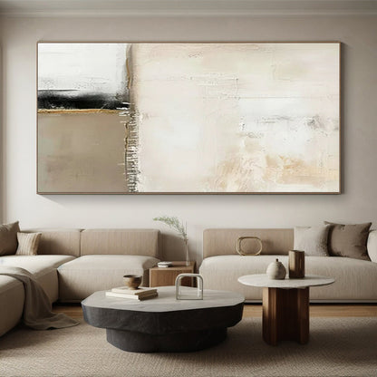 Acrylic Modern Art Paintings Beige, Black, and White Textured Abstract Art PT786