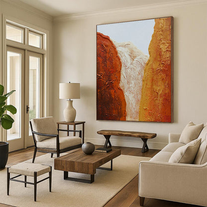 Hand Painted Art Red, Orange and White Textured Canyon Scene, Acrylic Modern Art Painting PT542