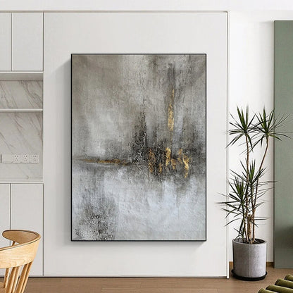 Unique Abstract Art Gray and Gold Textured Abstract Painting PT614
