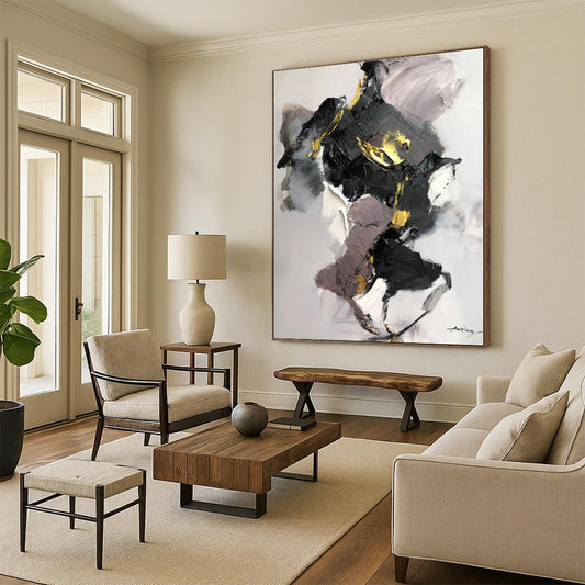 Modern Art Acrylic Black Gold Gray Abstract Textured Art for House PT476
