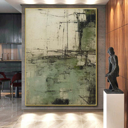 Oversized Abstract Wall Art Green Beige Textured Urban Abstract Art PT336
