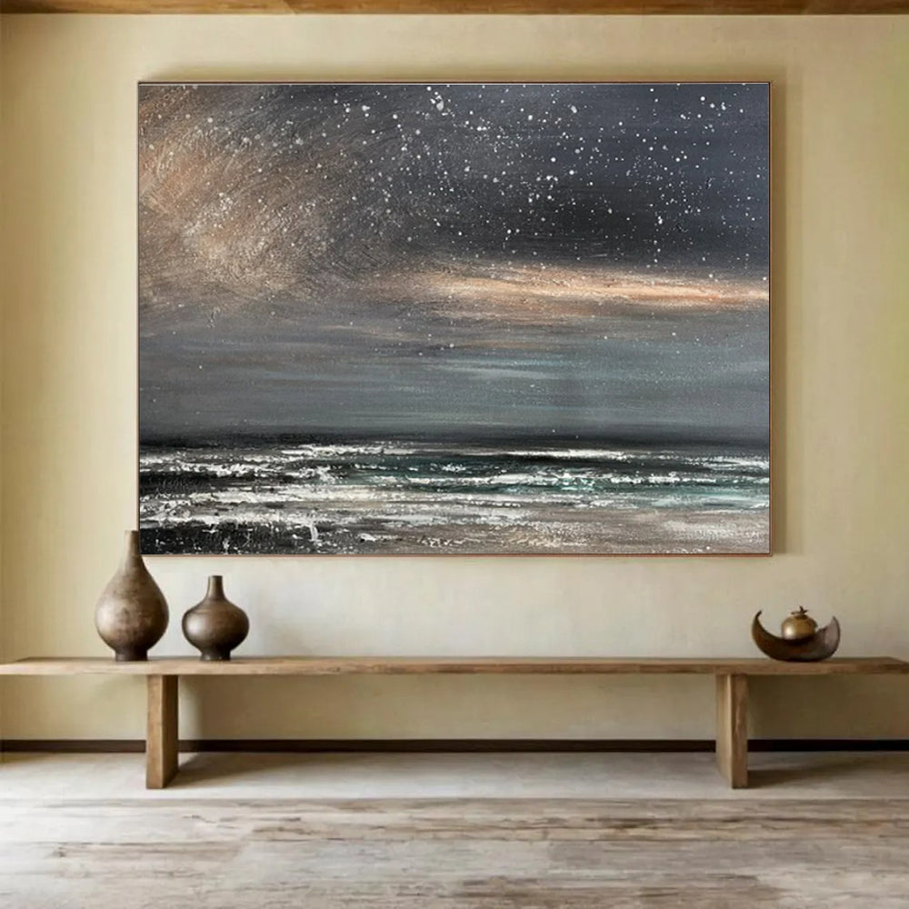 Buy Abstract Art Online Gray, Black, and White Abstract Seaside Night Art HPS409