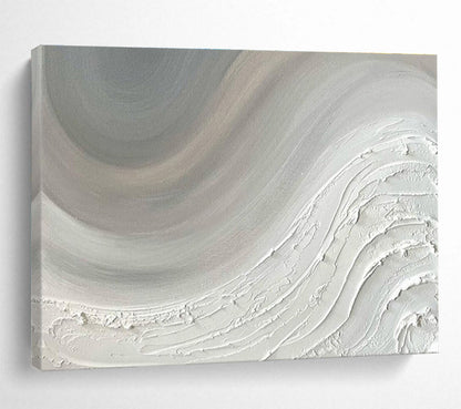 Huge Size White and Gray Textured Abstract Wave Art HPS343