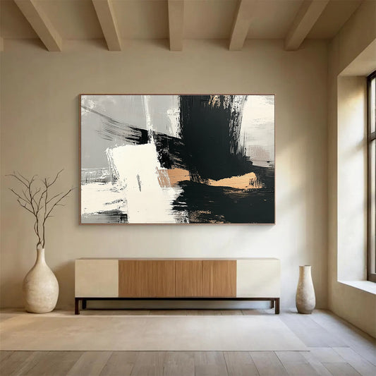 Cool Abstract Paintings Black, White, and Gold Minimalist Abstract Art HPS328