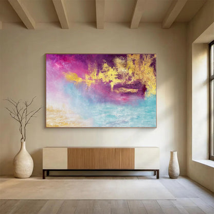 Acrylic Modern Art Paintings Dreamy Pink & Gold Abstract On Canvas HPS012