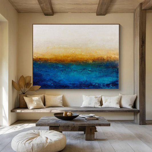 Minimalist Canvas Art Gradient Blue & Gold Abstract On Canvas HPS006