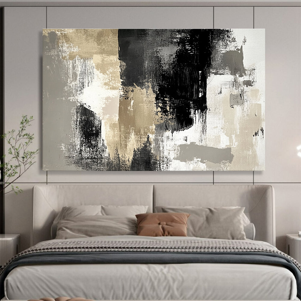 Modern Art Acrylic Black, Gold, Gray & White Textured Abstract Painting HPS274