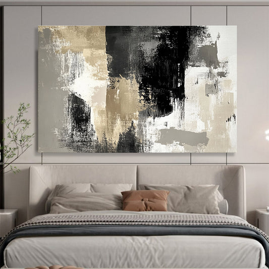 Modern Art Acrylic Black, Gold, Gray & White Textured Abstract Painting HPS274