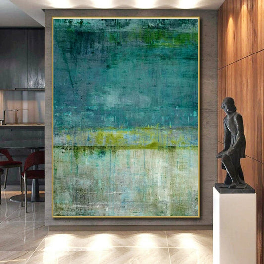 Oversized Abstract Wall Art Teal, Green, and Beige Textured Abstract Art PT798
