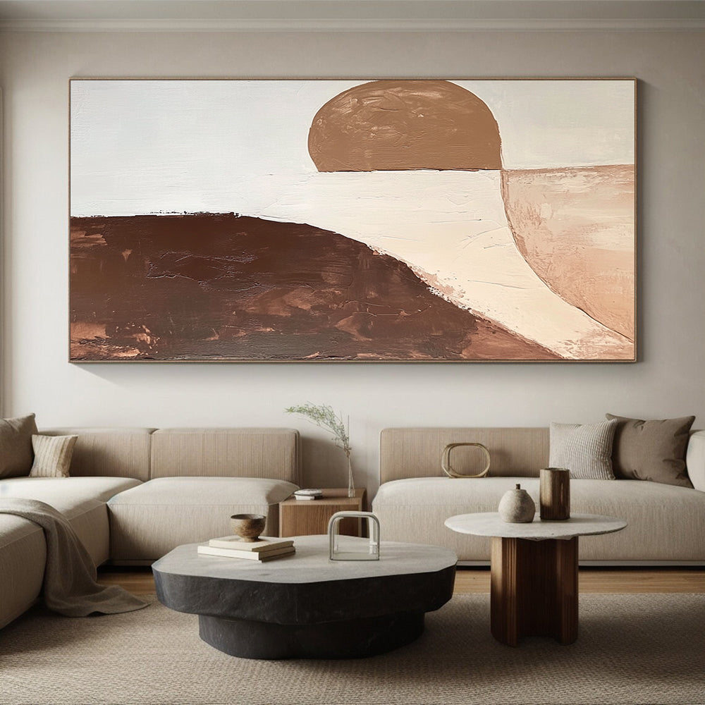 Large Abstract Painting For Living Room, Brown Beige White Abstract Minimalist Art PT160