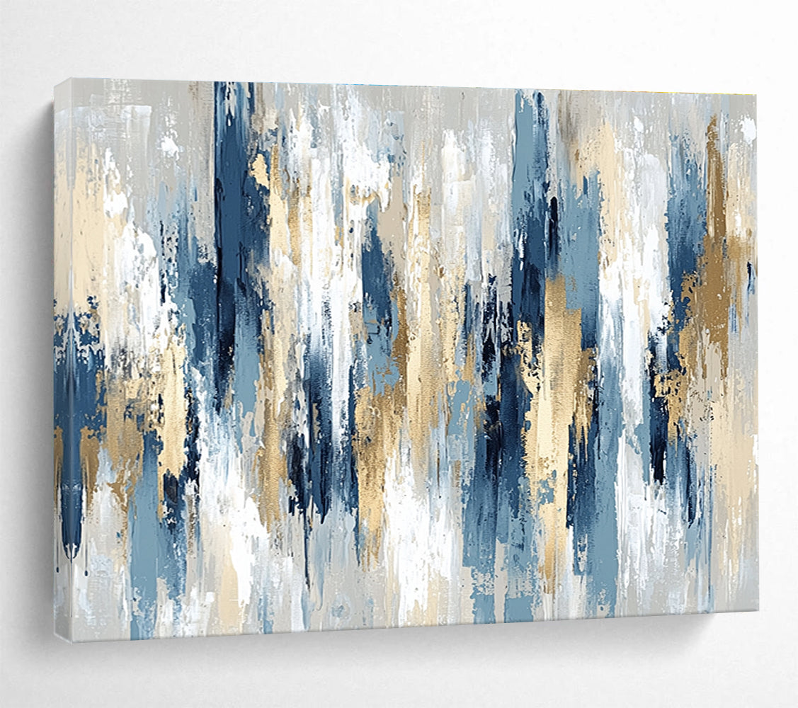 Oversized Abstract Wall Art Blue, Gold, Gray & White Textured Abstract Painting HPS294
