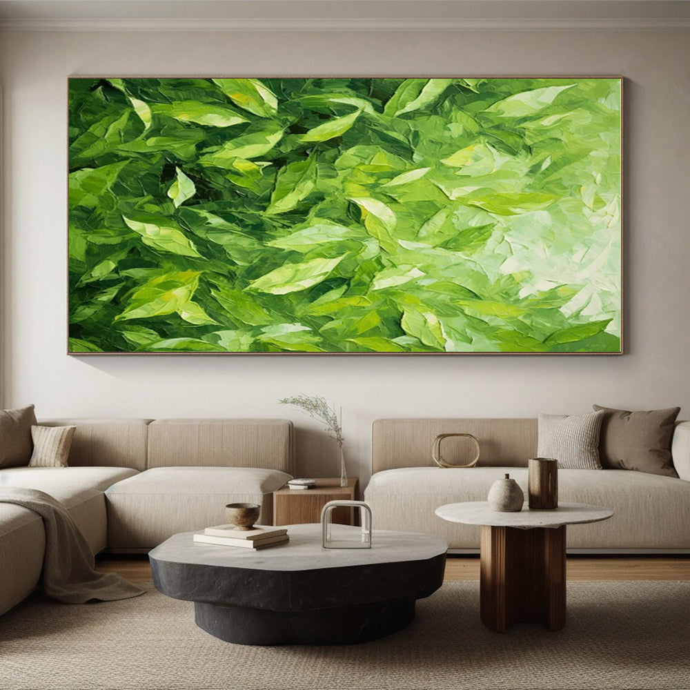 Hand Painted Art Green Leafy Textured Impressionistic Oil Painting PT341