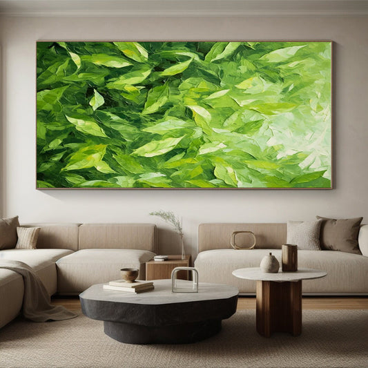 Hand Painted Art Green Leafy Textured Impressionistic Oil Painting PT341