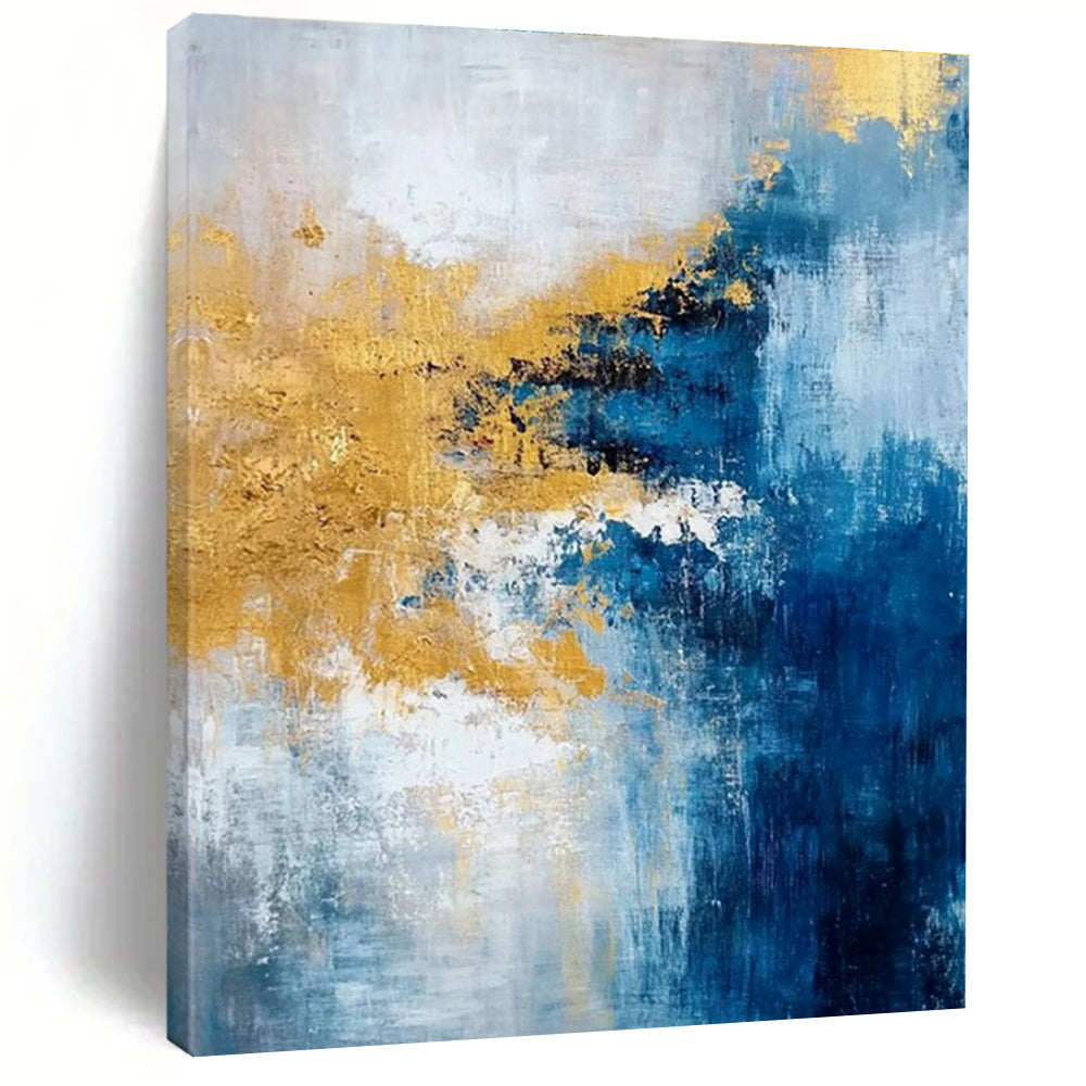Acrylic Modern Art Paintings Blue, Gold, and White Abstract Art PT654